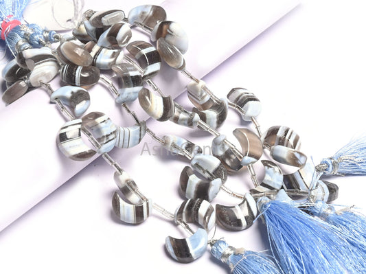 Beautiful Blue Boulder Opal Carving Half Moon Beads,9-15mm Boulder Opal Fancy Moon Side Drill Gemstone Smooth Beads, Blue Opal Beads Jewelry