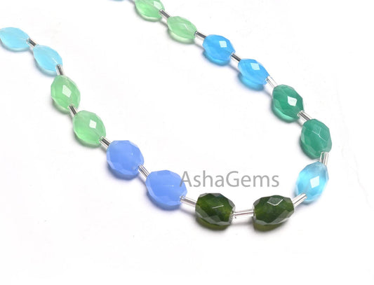 Beautiful Multi Color Quartz Hydro fancy Puff Oval Checker Cut Beads,6x8-8x11 mm Disco Blue Green Hydro Oval Briolette Faceted Beads Jewelry
