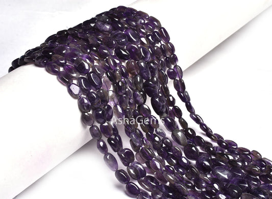 13" Strand Natural Amethyst Plain Handmade Oval Gemstone Beads, African Amethyst Smooth Uneven oval Beads, Amethyst beads For Jewelry Crafts