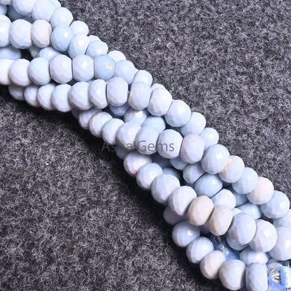 Fine Blue Oregon Opal Faceted Rondelle Gemstone Beads,8" Strand Light Blue Opal Indian Machine Cut Beads, Opal Beads Jewelry Handicraft SALE