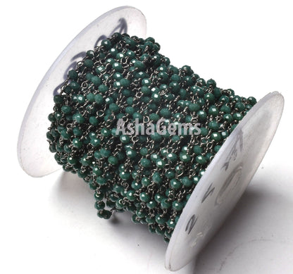 SALE 1,3,5,10,25,50Ft Green Emerald Hydro Faceted Rondelle Beaded Rosary Chain,Black Metal,Gold Plated Wire,Jewelry Making,Gunmetal,3-3.5 mm