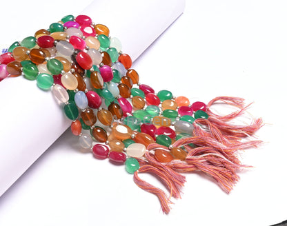 Beautiful Disco Chalcedony+ Green Onyx Smooth Oval Straight Drill Gemstone Beads, Multi Color Chalcedony Handmade Oval Beads Jewelry Makings