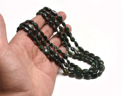 Real Emerald Plain Handmade Oval Gemstone Beads, 3 Strand Necklace Emerald Bead,15-17" Emerald Smooth Uneven Oval Bead Necklace Jewelry SALE
