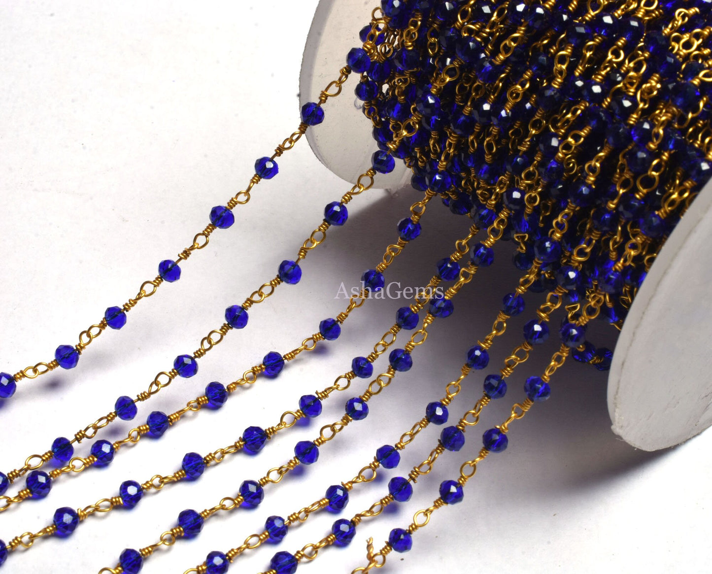 1,5,10,50 Feet Royal Blue Quartz Hydro Rosary Chain Gold Plated Wire Wrap Faceted Rondelle Bead Chain 3-3.5 mm Handmade Rosary Chain Jewelry