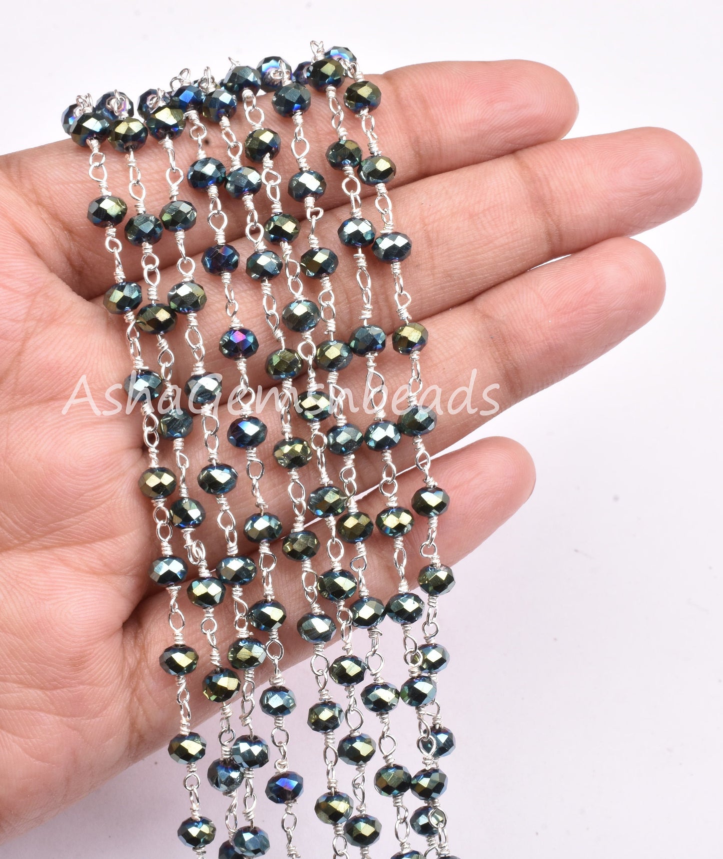 3,5,10,25 Ft Mystic Pyrite Hydro Faceted Rondelle Beaded Rosary Chain Silver Plated Wire,Jewelry Making Finding,Wire Wrapped Chain 3-3.5 mm