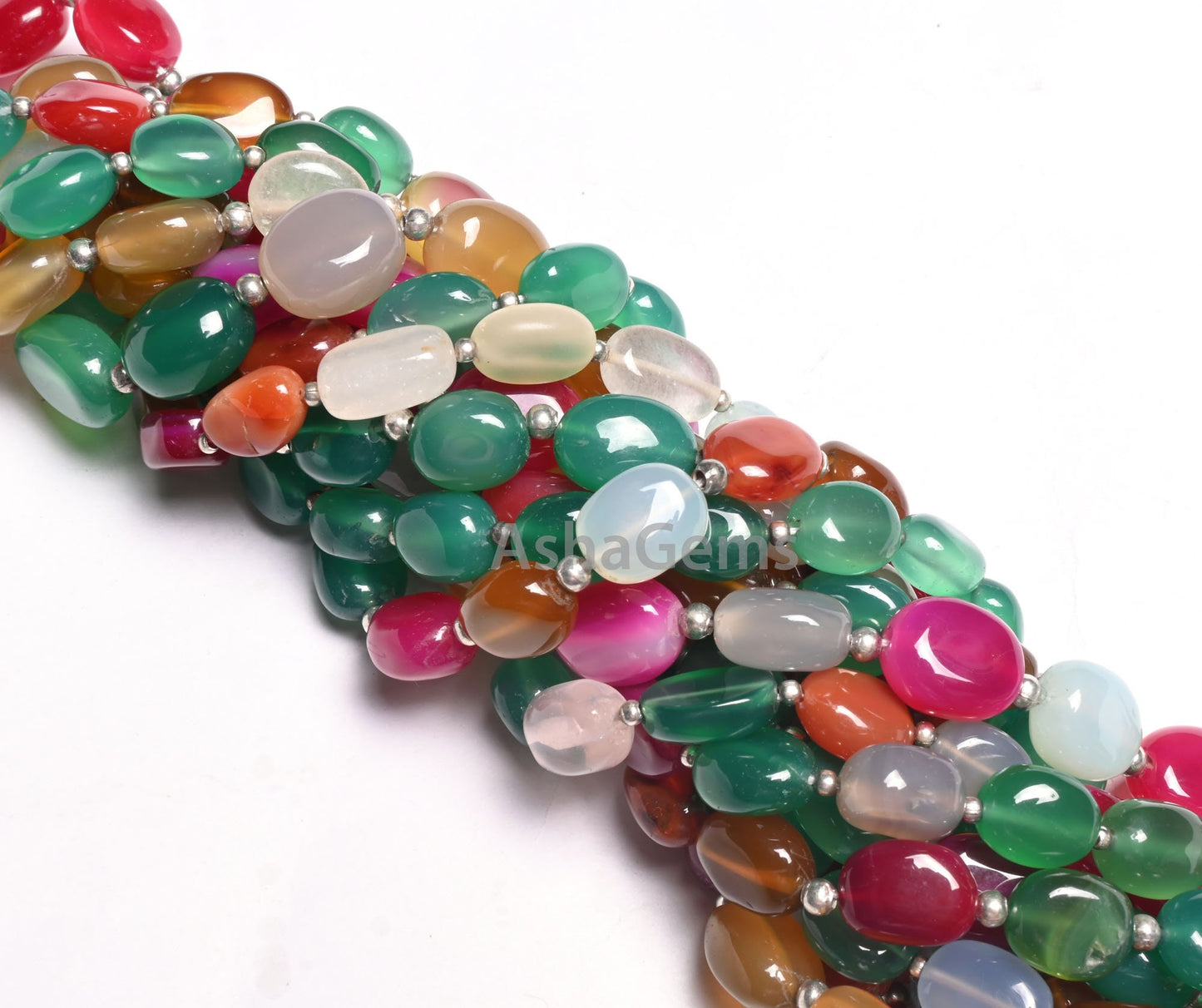 Beautiful Disco Chalcedony+ Green Onyx Smooth Oval Straight Drill Gemstone Beads, Multi Color Chalcedony Handmade Oval Beads Jewelry Makings