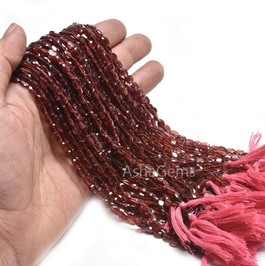 Natural garnet Faceted Oval Shape Gemstone Beads, Red Garnet Flat Table Cut oval Straight Drill bead,12.5"Garnet Bead Necklace Jewelry Craft
