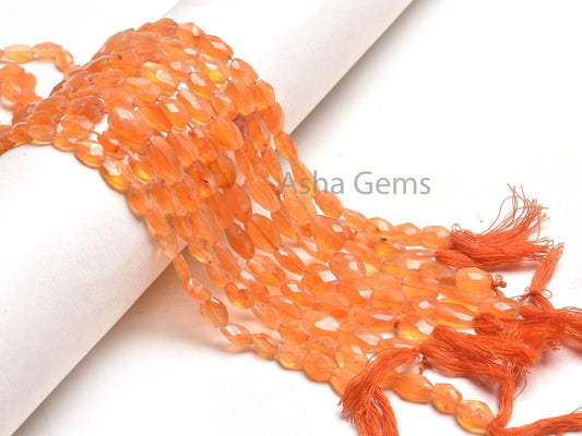 Orange Carnelian Faceted Oval handmade Gemstone beads,14" Natural carnelian Indian Handcut Oval Briolette Straight Drill bead Jewelry Crafts