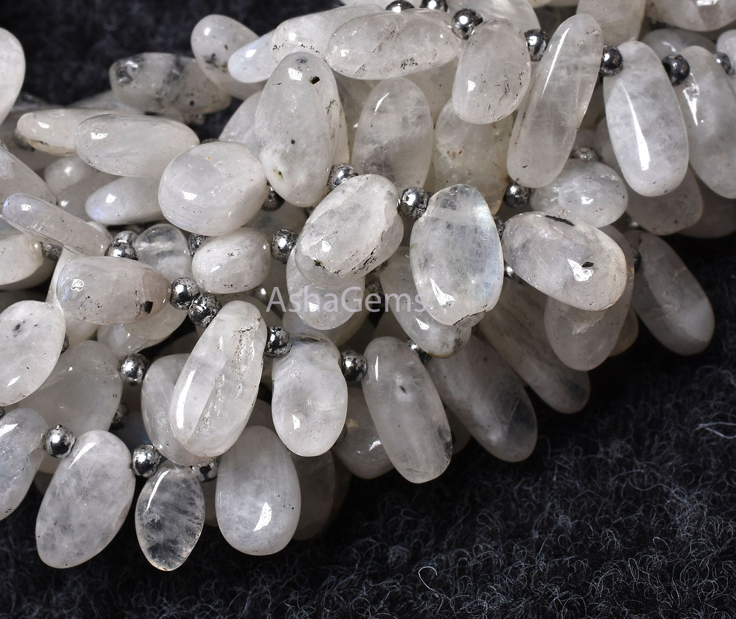 Natural Moss Rainbow Moonstone Gemstone Beads, Handmade Smooth Uneven Oval Shape Beads, White Moonstone Side Drill Beads Jewelry Making SALE