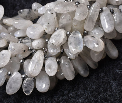 Natural Moss Rainbow Moonstone Gemstone Beads, Handmade Smooth Uneven Oval Shape Beads, White Moonstone Side Drill Beads Jewelry Making SALE