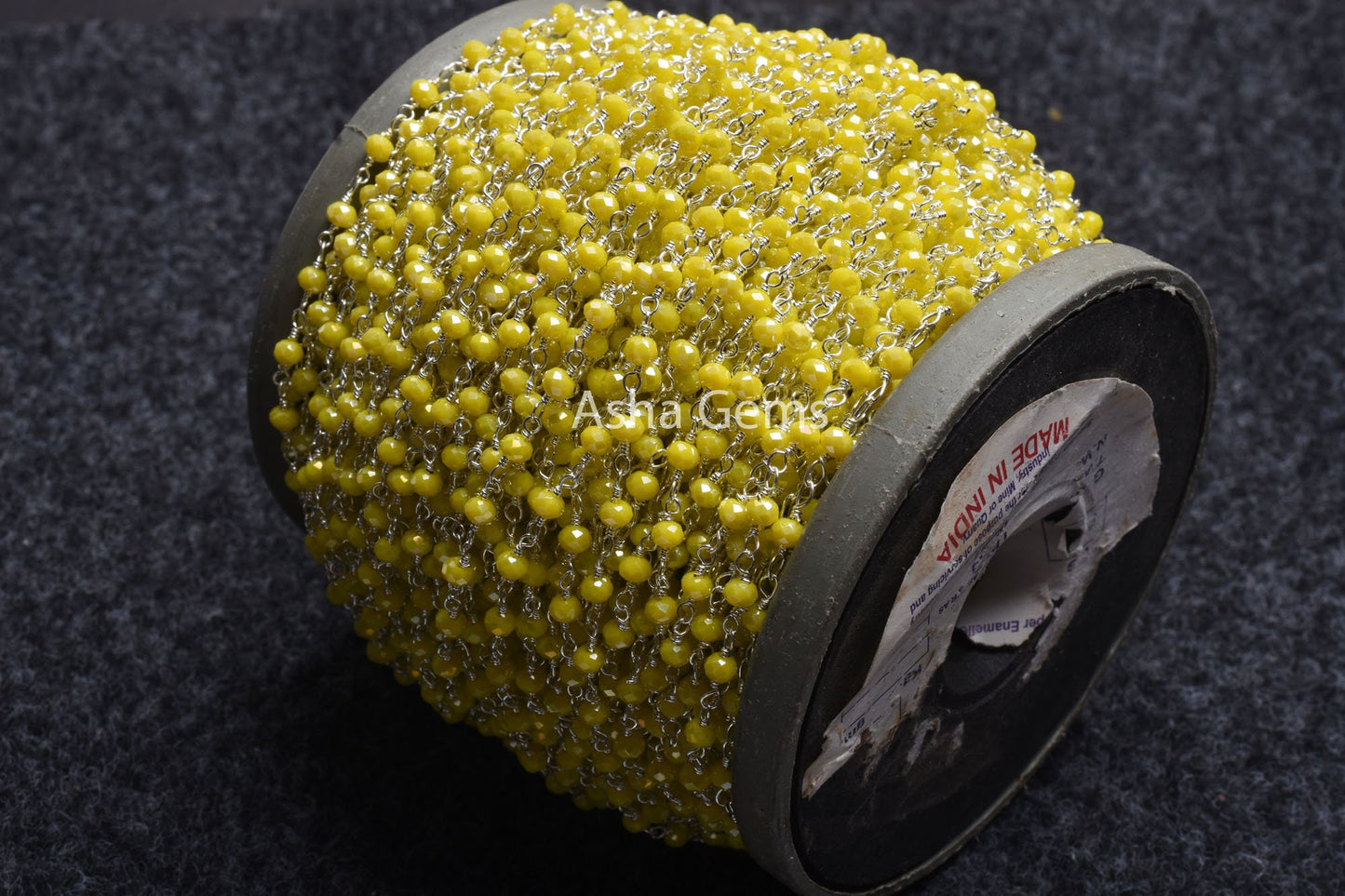 1,5,10,50 Feet Beautiful Yellow Coated Hydro Faceted Rondelle Beaded Rosary Chain, Silver Plated Wire Wrapped Jewelry Making Chains 3-3.5 mm