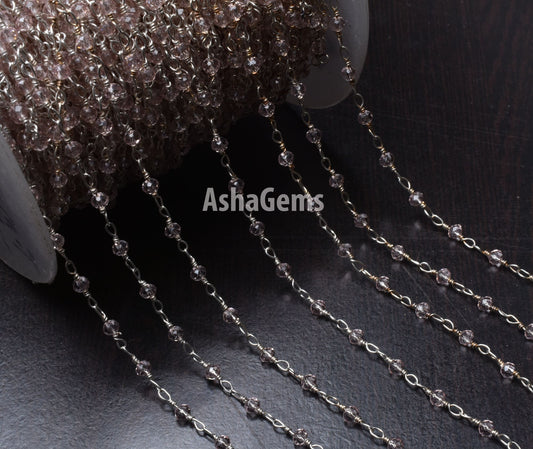 Rosary Chain Silver Plated Wire 3,5,10,25 Ft Light Pink Quartz Hydro Faceted Rondelle Beaded Jewelry Finding Wire Wrapped Chain 3-3.5mm SALE
