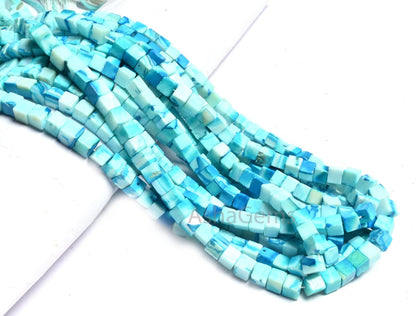 Beautiful Shaded Blue Opal Smooth Cube Box Shape Beads, Fine Quality Blue Opal Plain Handmade 3D Cube Gemstone Opal Beads Jewelry Craft SALE