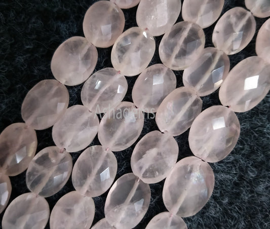 Beautiful Pink Rose Quartz Faceted Oval Shape Beads, Natural rose Quartz Gemstone Beads Indian,8 Inch Strand Quartz Faceted Oval Beads Craft