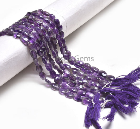 Natural Purple Amethyst faceted Indian Hand Cut Oval Shape Beads,12.5" Strand Amethyst Oval Shape Briolette Gemstone Bead Jewelry Craft SALE