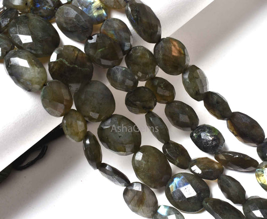 Natural Fire Labradorite Faceted Oval Shape Beads,10" Strand Black Rainbow Checker Cut Oval Briolette Beads, Labradorite Beads Jewelry Crfat