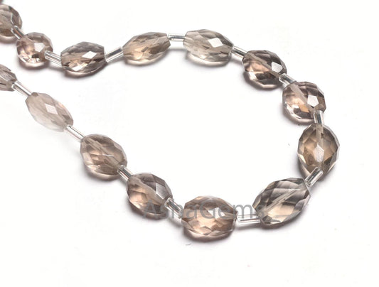 Beautiful Light Grey Quartz Hydro Fancy Puff Oval faceted Beads,10"Smoky Color Grey Hydro Oval Briolette Checker Cut Bead Jewelry Craft SALE