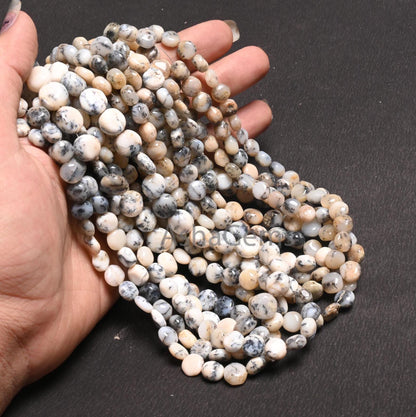 Natural Dendrite Opal Smooth Coin Shape handmade Beads,14" Fine Dendritic Opal Plain Coin Gemstone Straight Drill Opal Beads Jewelry Crafts