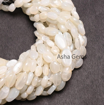 Natural White Moonstone Smooth Oval Shape handmade beads,12.5" Fine Moonstone Plain Oval Straight Drill Moonstone Beads Jewelry Making Craft