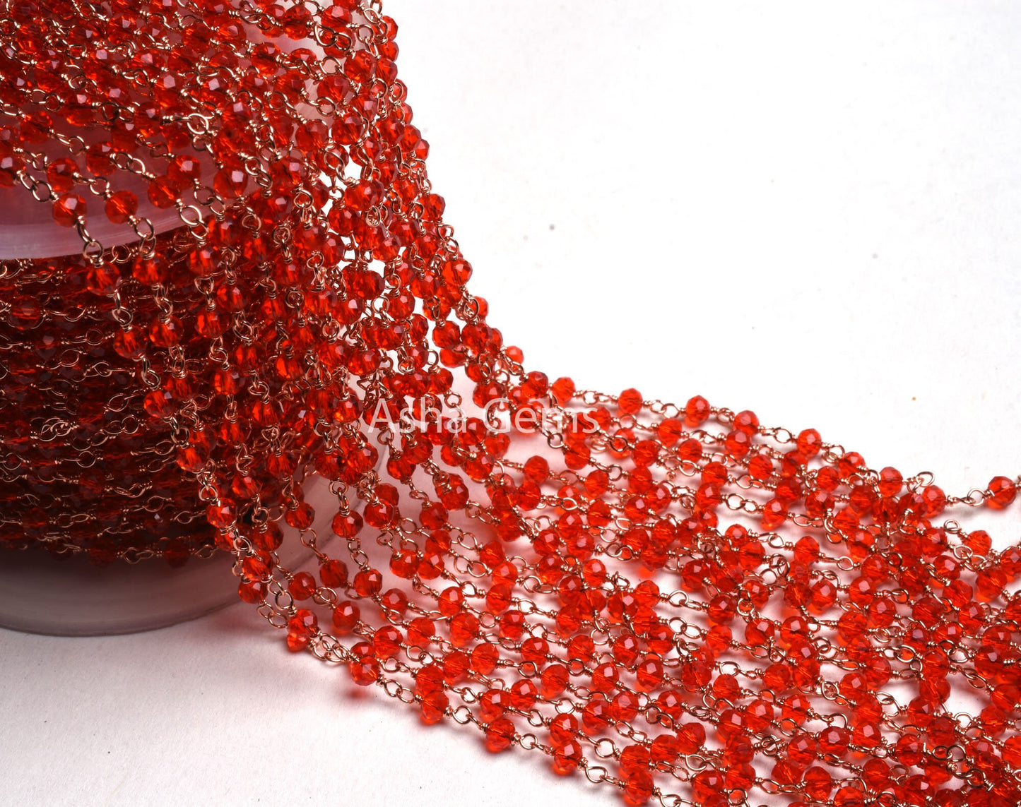 3,5,10,25 Ft Red Quartz Hydro Faceted Rondelle Beaded Rosary Chain Rose gold Plated Wire Wrapped Red Crystal Chain Jewelry Making SALE 3 mm
