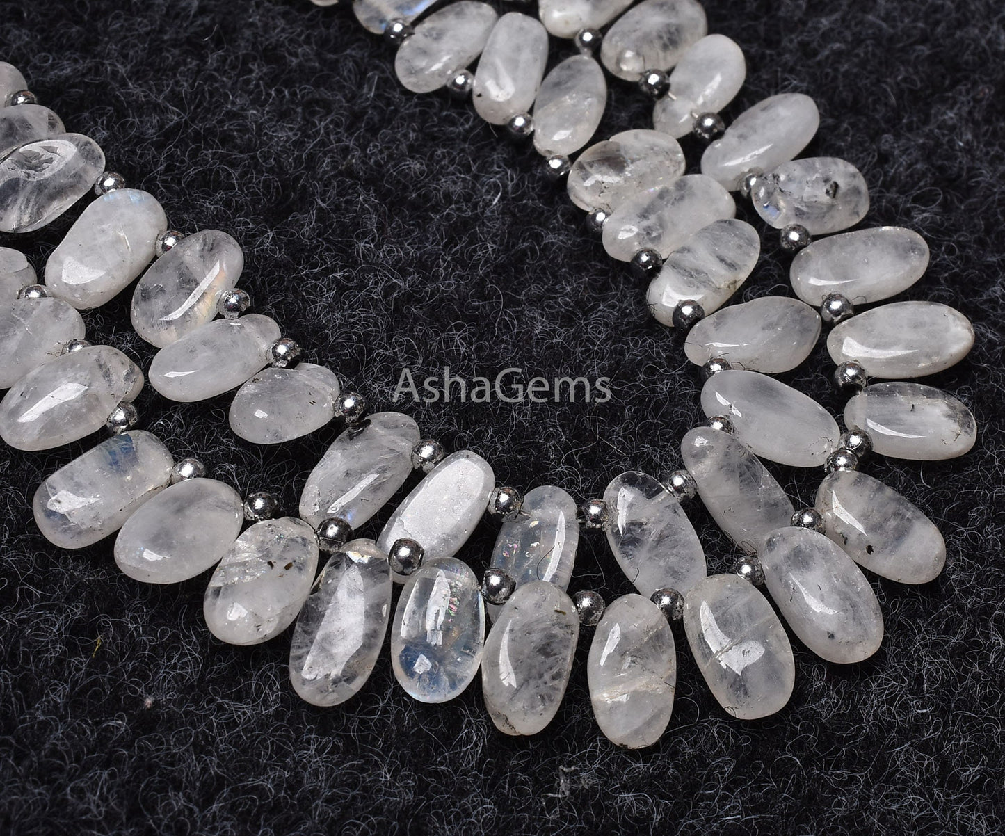 White Moonstone Smooth Uneven Oval Shape Gemstone Beads, 7" Strand Natural Fire Rainbow Moss Moonstone Beads, Side Drill Oval Plain Beads