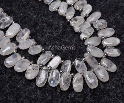 White Moonstone Smooth Uneven Oval Shape Gemstone Beads, 7" Strand Natural Fire Rainbow Moss Moonstone Beads, Side Drill Oval Plain Beads