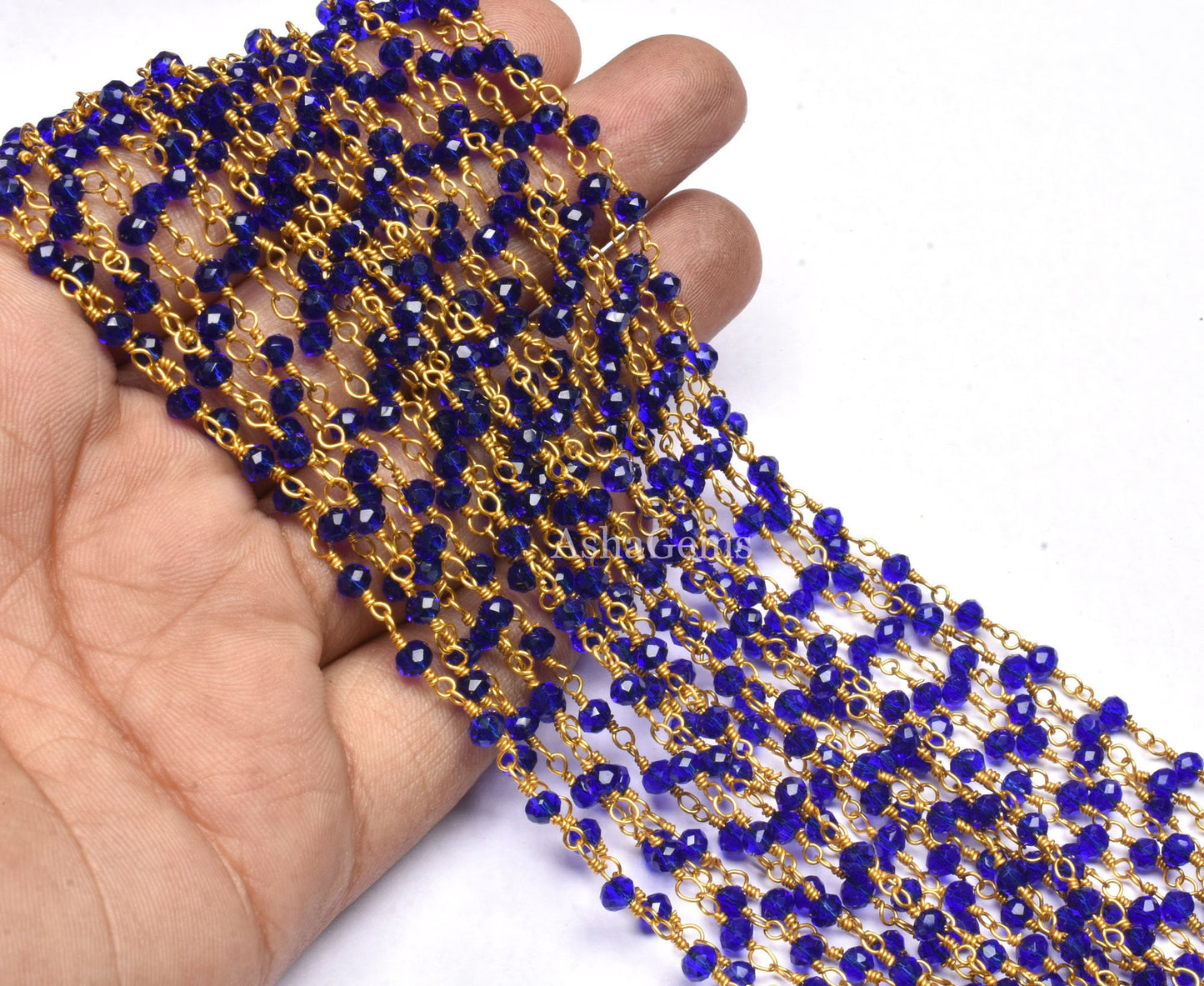 1,5,10,50 Feet Royal Blue Quartz Hydro Rosary Chain Gold Plated Wire Wrap Faceted Rondelle Bead Chain 3-3.5 mm Handmade Rosary Chain Jewelry
