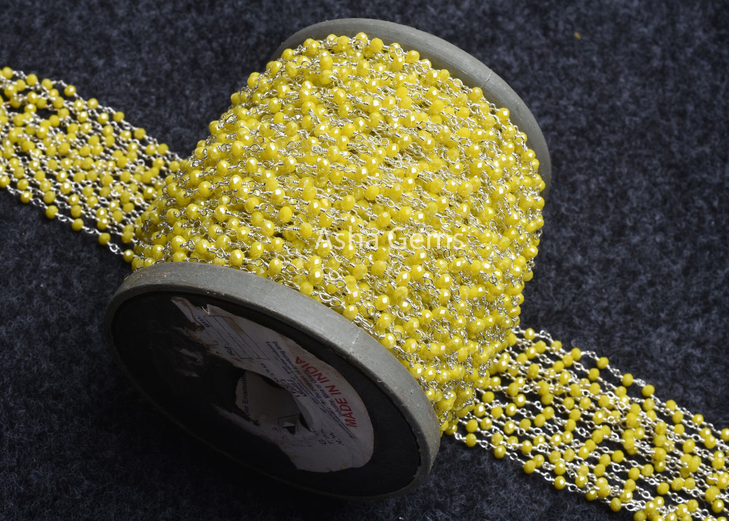 1,5,10,50 Feet Beautiful Yellow Coated Hydro Faceted Rondelle Beaded Rosary Chain, Silver Plated Wire Wrapped Jewelry Making Chains 3-3.5 mm
