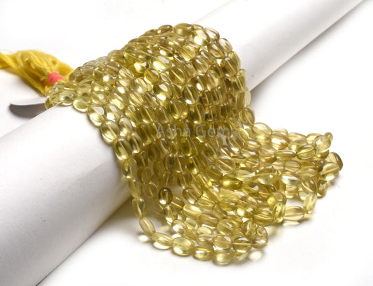 Natural Lemon Quartz Smooth Oval Handmade Gemstone Beads,15"Strand Yellow Lemon Plain Oval Straight Drill Lemon Bead Jewelry Handicraft SALE