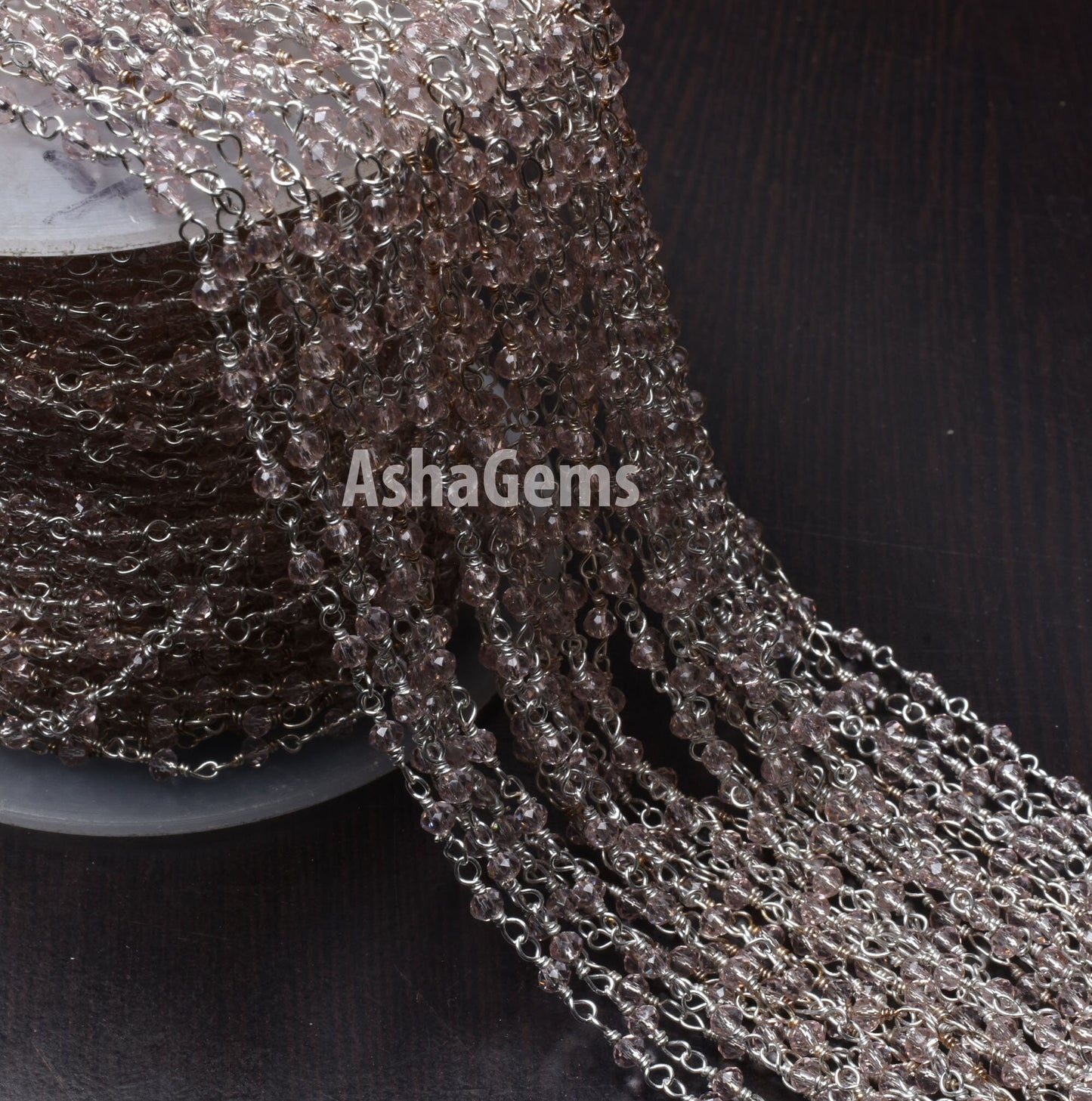 Rosary Chain Silver Plated Wire 3,5,10,25 Ft Light Pink Quartz Hydro Faceted Rondelle Beaded Jewelry Finding Wire Wrapped Chain 3-3.5mm SALE