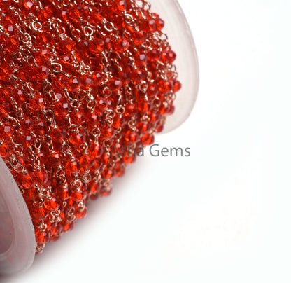 3,5,10,25 Ft Red Quartz Hydro Faceted Rondelle Beaded Rosary Chain Rose gold Plated Wire Wrapped Red Crystal Chain Jewelry Making SALE 3 mm