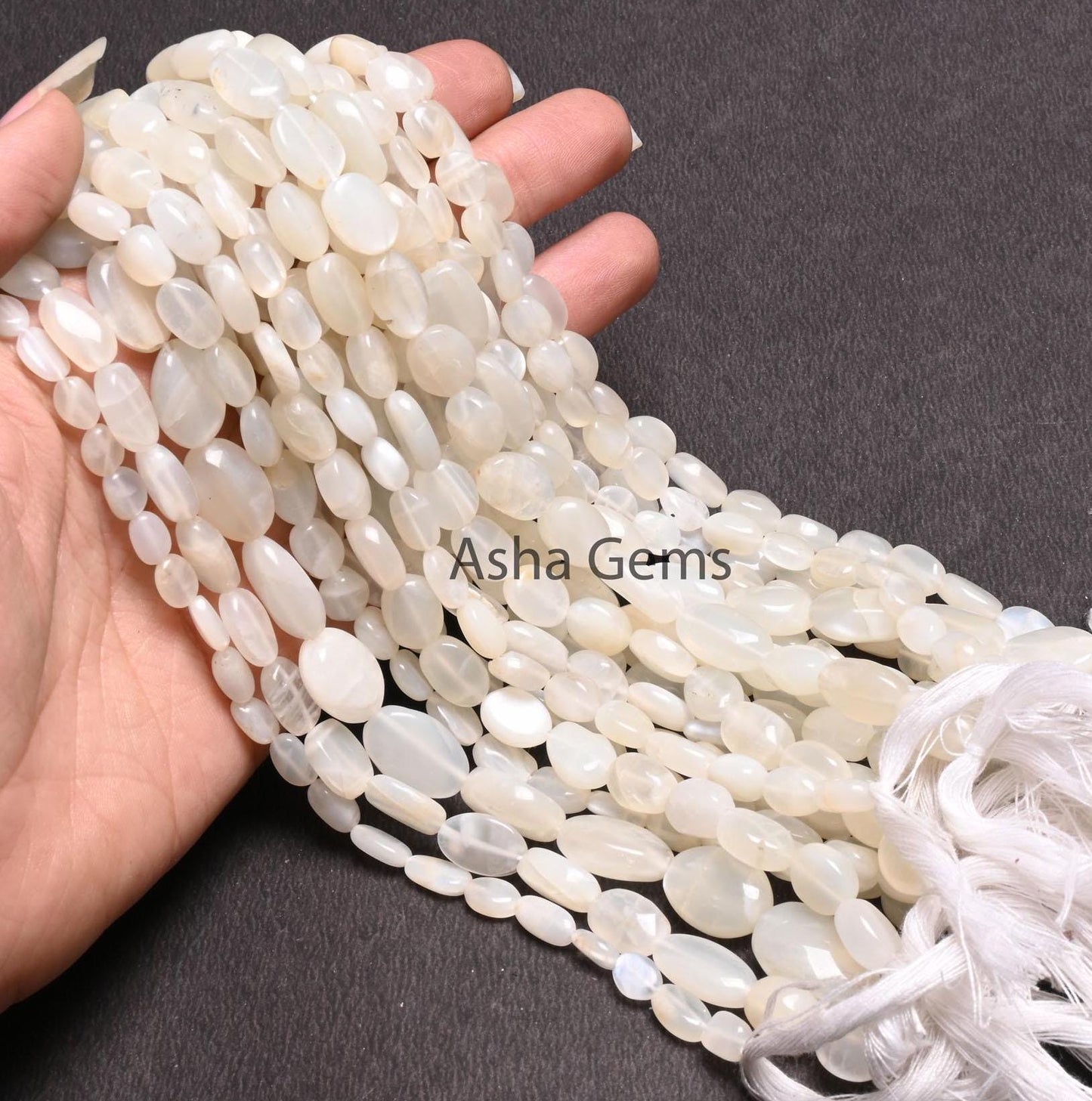 Natural White Moonstone Smooth Oval Shape handmade beads,12.5" Fine Moonstone Plain Oval Straight Drill Moonstone Beads Jewelry Making Craft