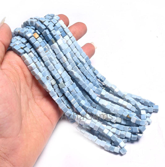 5 mm Blue Oregon Opal Smooth Box Shape Beads,8/16" Shaded Blue Opal Beads, Opal Plain 3D Cube Box Handmade Gemstone Beads Jewelry Craft Sale
