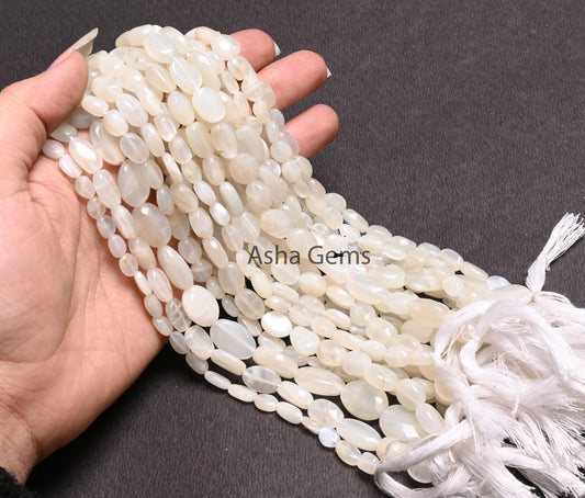 Natural White Moonstone Smooth Oval Shape handmade beads,12.5" Fine Moonstone Plain Oval Straight Drill Moonstone Beads Jewelry Making Craft