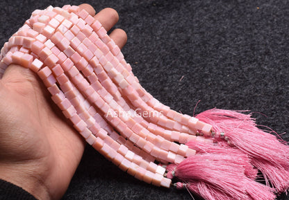 6 mm Pink Opal smooth 3D Cube Box Beads,9 Inch Strand Shaded Pink Opal Plain Handmade Box Gemstone Beads, Opal Beads For Jewelry Making SALE