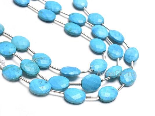 Blue Turquoise Faceted Oval Shape Beads,8-10mm Turquoise Howlite Oval Briolette Straight Drill Beads, Turquoise Beads For Jewelry Craft SALE