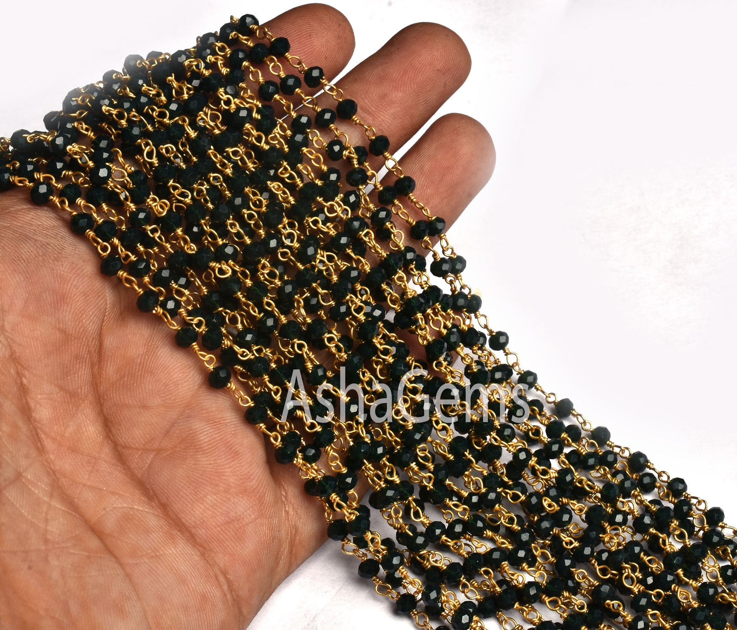 5,10,25,50 Feet,Black Spinel Hydro Faceted Rondelle Beaded Gold Plated Rosary Chain Jewelry Making Finding Wire Wrapped Chain,4mm,Chain Sale