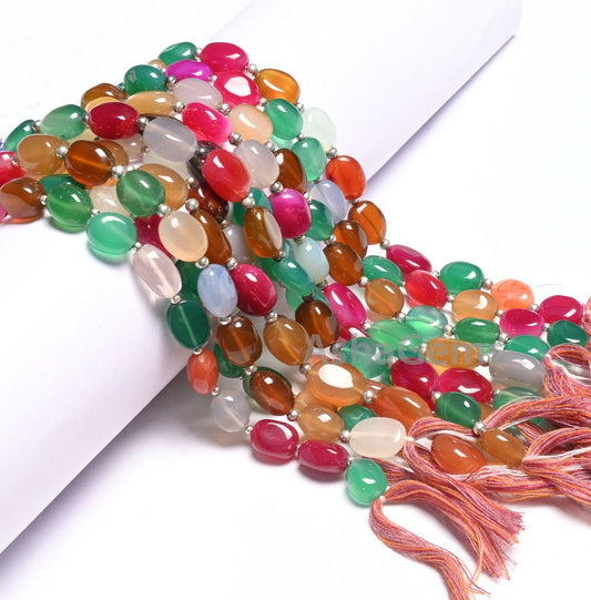 Beautiful Disco Chalcedony+ Green Onyx Smooth Oval Straight Drill Gemstone Beads, Multi Color Chalcedony Handmade Oval Beads Jewelry Makings