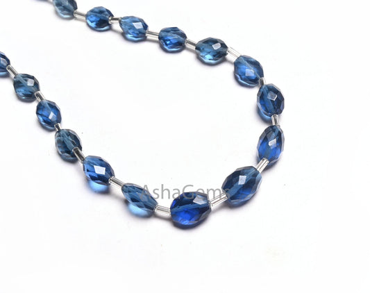 Fine Quality Blue Quartz Hydro fancy Puff Oval Checker Cut Beads,6x8-8.5x10 mm Royal Blue Hydro faceted Oval Briolette handmade Bead Jewelry