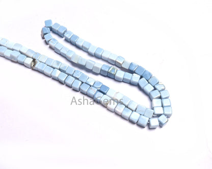 5 mm Blue Oregon Opal Smooth Box Shape Beads,8/16" Shaded Blue Opal Beads, Opal Plain 3D Cube Box Handmade Gemstone Beads Jewelry Craft Sale