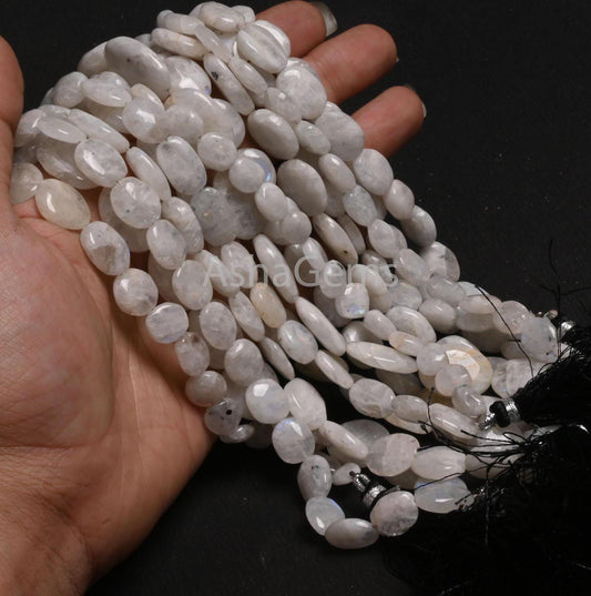 Natural Rainbow Moonstone Handmade Uneven Oval Shape Plain Beads,9" Flashy White Rainbow Oval smooth Gemstone Loose Beads Jewelry Craft SALE