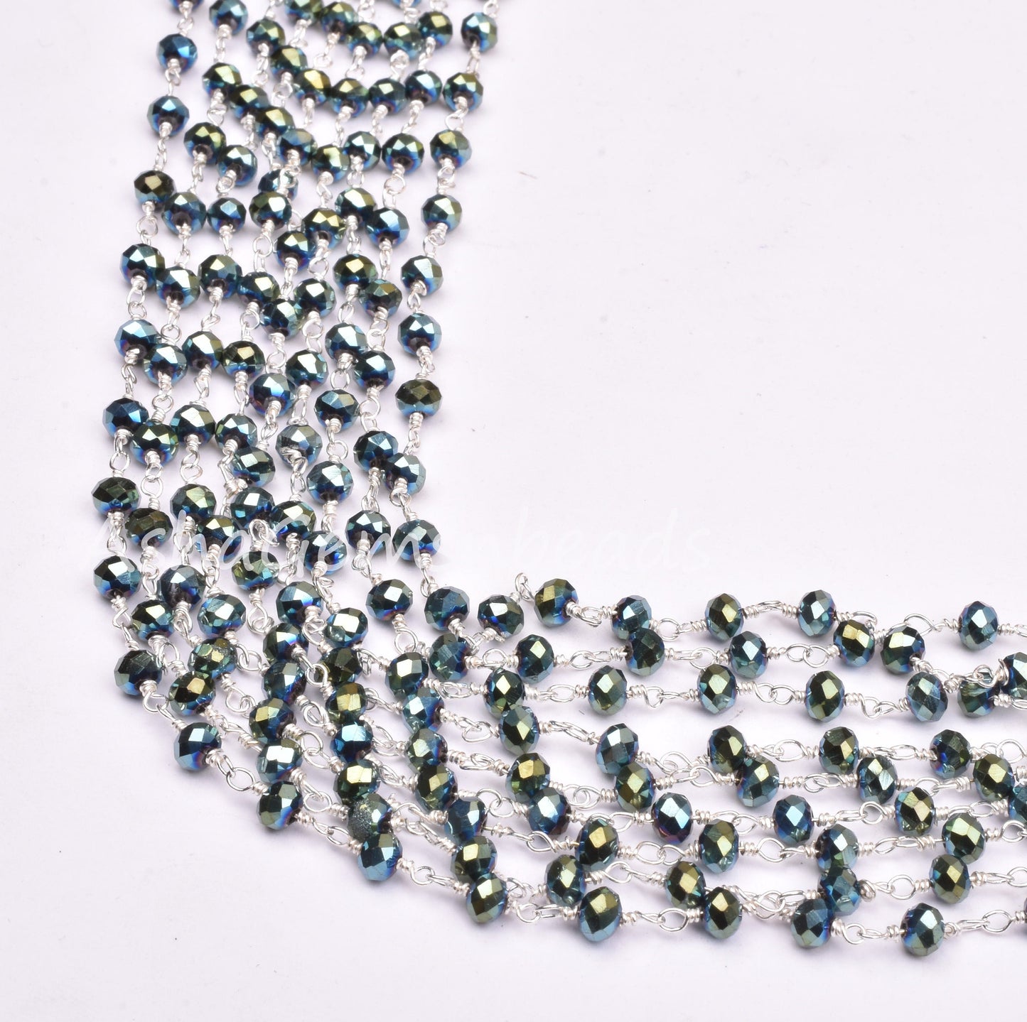 3,5,10,25 Ft Mystic Pyrite Hydro Faceted Rondelle Beaded Rosary Chain Silver Plated Wire,Jewelry Making Finding,Wire Wrapped Chain 3-3.5 mm