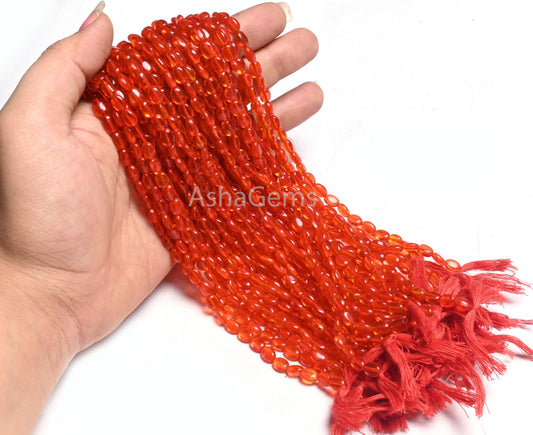 Beautiful Orange Carnelian Color Hydro Smooth Oval Shape Beads,13" Bright Tiger Orange Hydro Plain Handmade Oval Loose Beads Jewelry Crafts