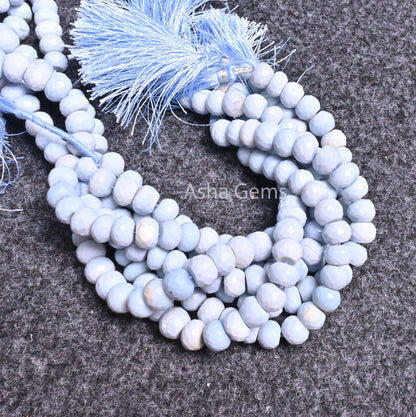 Fine Blue Oregon Opal Faceted Rondelle Gemstone Beads,8" Strand Light Blue Opal Indian Machine Cut Beads, Opal Beads Jewelry Handicraft SALE