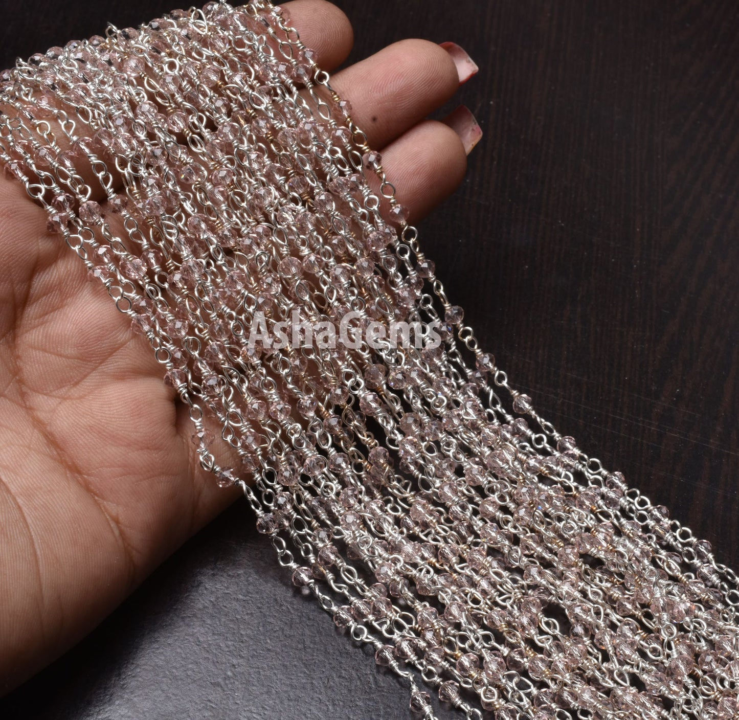 Rosary Chain Silver Plated Wire 3,5,10,25 Ft Light Pink Quartz Hydro Faceted Rondelle Beaded Jewelry Finding Wire Wrapped Chain 3-3.5mm SALE