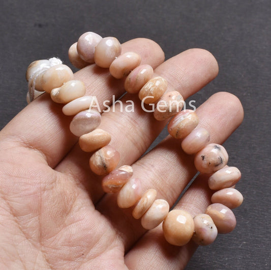 10-11.5 mm Pink Opal Smooth Rondelle Gemstone Loose Beads, Natural Shaded Pink Opal Plain Handmade Beads,10" Opal Beads Jewrlry Making Sale