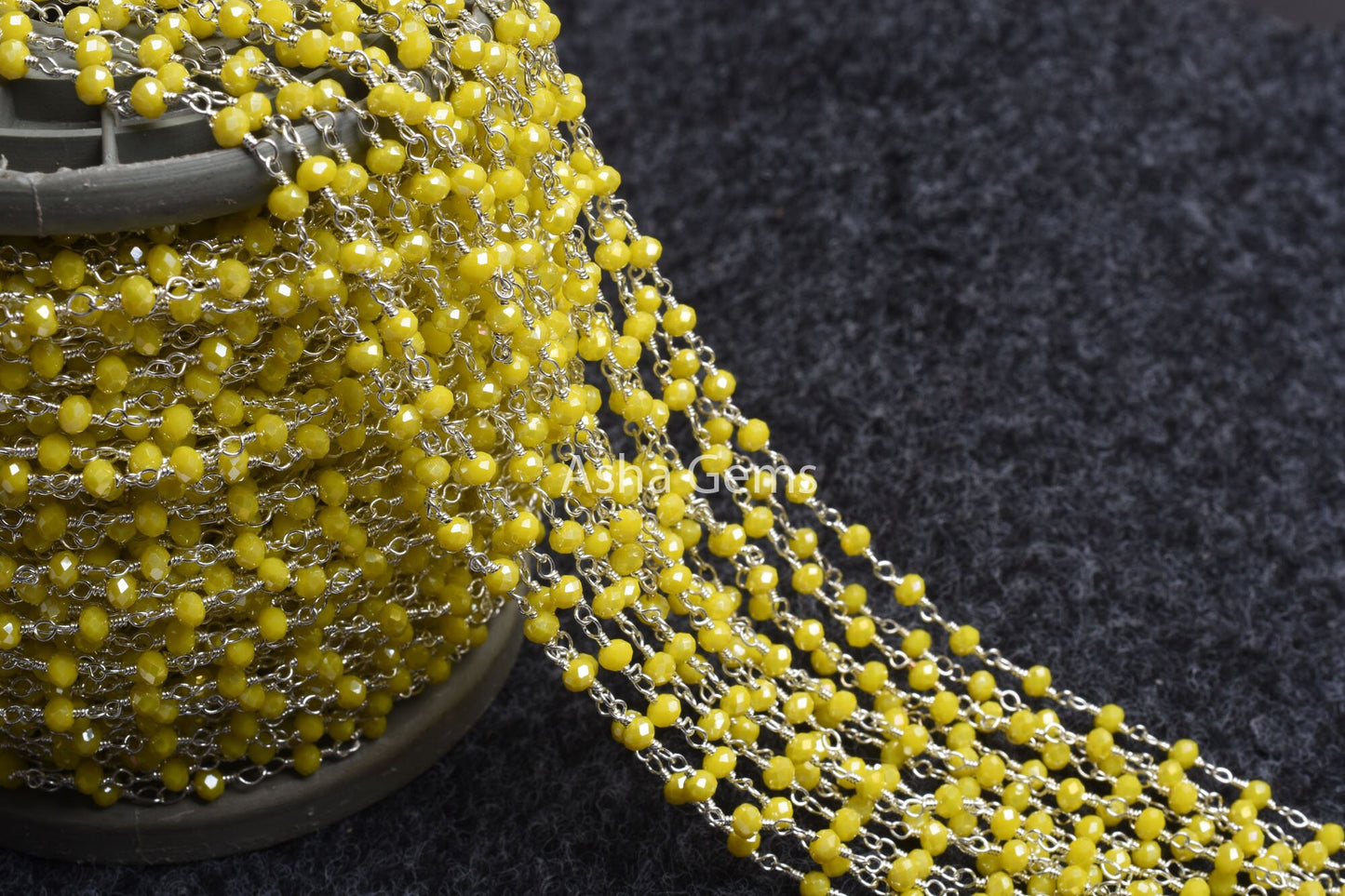 1,5,10,50 Feet Beautiful Yellow Coated Hydro Faceted Rondelle Beaded Rosary Chain, Silver Plated Wire Wrapped Jewelry Making Chains 3-3.5 mm