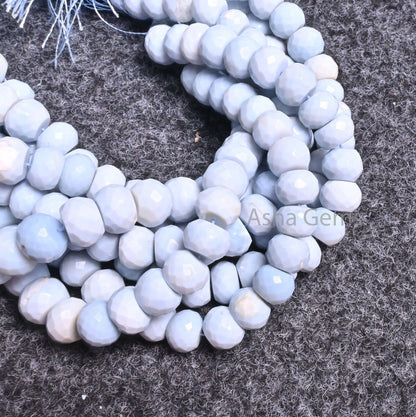 Fine Blue Oregon Opal Faceted Rondelle Gemstone Beads,8" Strand Light Blue Opal Indian Machine Cut Beads, Opal Beads Jewelry Handicraft SALE