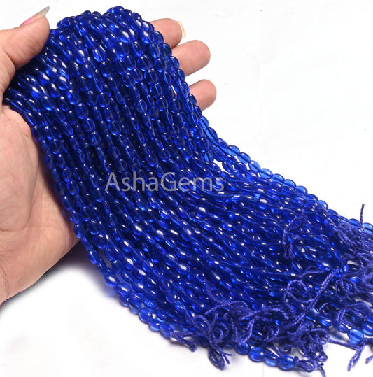 13" Strand Beautiful Royal Blue Color Hydro Smooth Oval Shape Beads,5.5-7.5 mm Blue Hydro Plain Handmade Oval Bead Jewelry Making Craft SALE