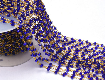 1,5,10,50 Feet Royal Blue Quartz Hydro Rosary Chain Gold Plated Wire Wrap Faceted Rondelle Bead Chain 3-3.5 mm Handmade Rosary Chain Jewelry